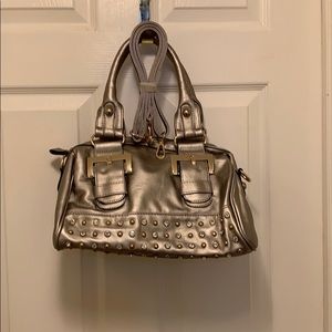 Silver satchel handbag
